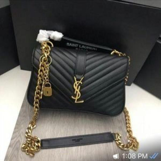 Ysl_ Collage Black-Golden Medium Shoulder Bag With Original double Box & Dust Cover