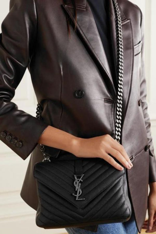 Ysl Collage Black-Silver Medium Shoulder Bag With Original double Box & Dust Cover