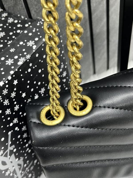 YSL Saint Laurent Loulou Quilted Soft Leather Shoulder Bag Chain Strap With OG Box Dust Cover Y8802 BlackGold