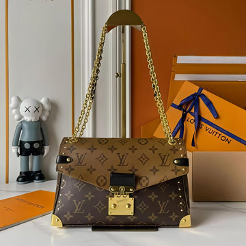 Loui.s Vuitton Trunkie East West Signature Monogram Leather Shoulder Bag With OG Box Dust Cover & Carry Bag M81668 Monochrome Brown Gold