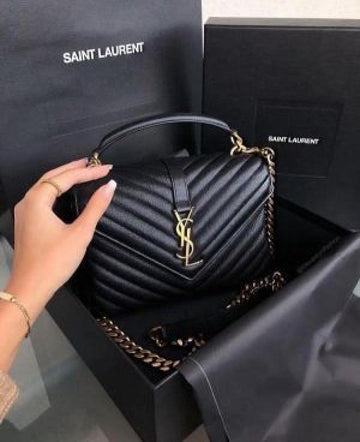 Ysl_ Collage Black-Golden Medium Shoulder Bag With Original double Box & Dust Cover