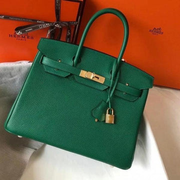 Hermes Birkin  Caviar Leather Bag With Dust Cover Lock Key Green