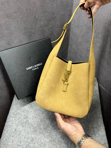 Ysl Saint Laurent Le 5 7 Mini Hobo Textured-Leather Apricot Khakhi Shoulder Bag With OG Box Dust cover & Carry Bag Apricot Khakhi 6090