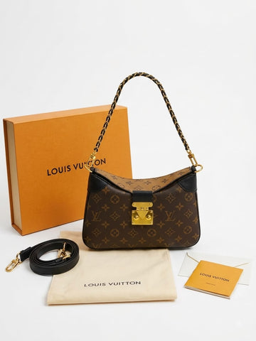 Louis Vuitton Twinny Handbag Brown Black Monogram Canvas With OG Box Dust Cover & Carry Bag 9055 Monogram with Black