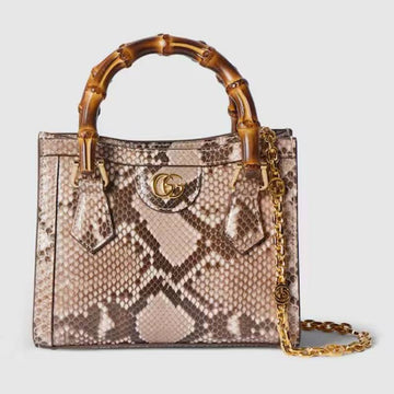 Gucci Diana python small tote bag With Original Box Extra Belt And Chain Charm High End Pink soft python leather