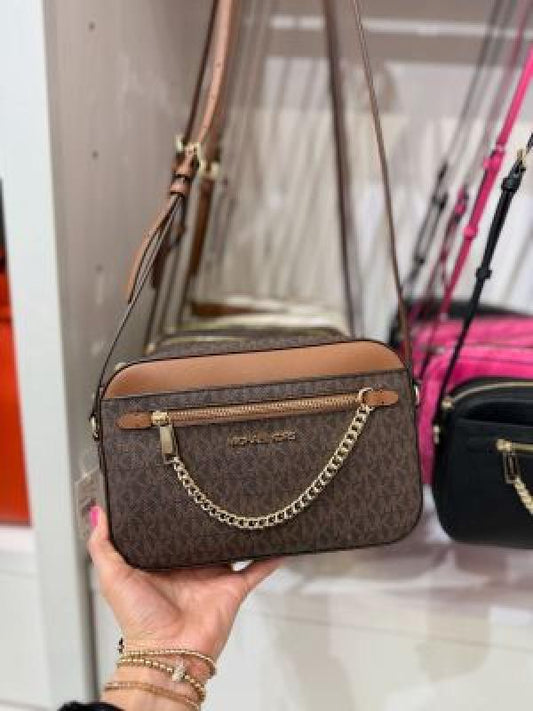 Michaell Kors Jet Set 10399 Coffee Front Zip Camera Crossbody With Original Box & Dust Cover Coffee Brown