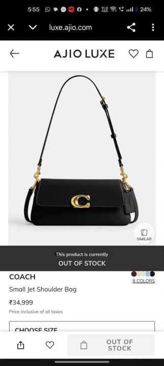 Coach Small Jet Shoulder Bag With_OG Box Dust Cover & Carry Bag Black
