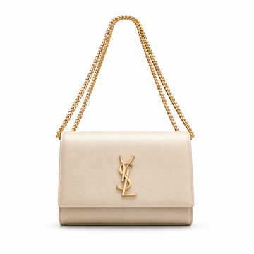 Saint Laurent Kate Small Shoulder Bag featuring a prominent gold-tone logo