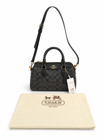 Coac_h Darcie Signature Canvas Satchel Bag With Crossbody Strap And Dust Bag (Black)