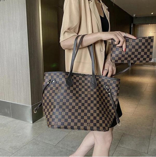 Louis_Vuitton_Neverfull_MM_Tote_Bag_With_Pouch_Monogram_Eclipse_Pattern_Brown_Grid_With_Dust_Cover_N40156
