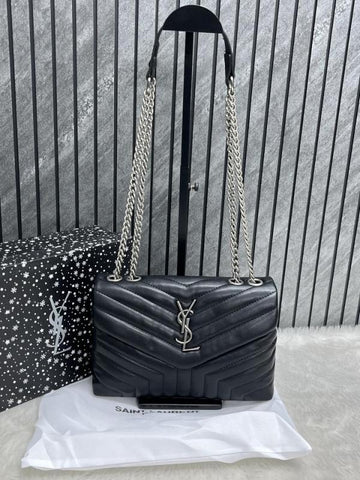 YSL Saint Laurent Loulou Quilted Soft Leather Shoulder Bag Chain Strap With OG Box Dust Cover BlackGold