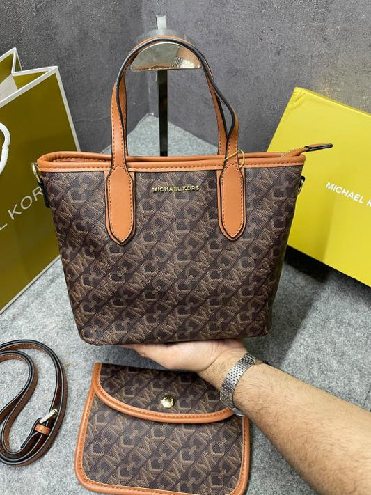 Michael Kors XS 1719 Eliza Logo Tote Bag With Pouch OG Box & Dust Cover 1719 Coffee