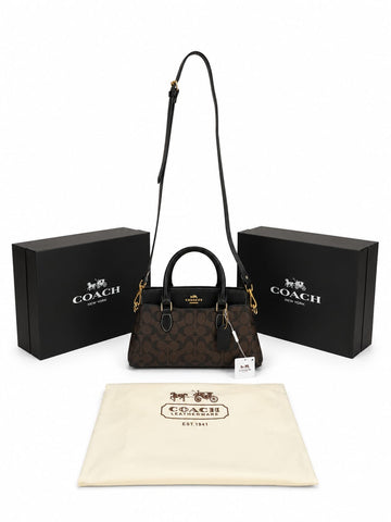 Coac_h Darcie Signature Canvas Satchel Bag With Crossbody Strap And Dust Bag (Coffee-2387)
