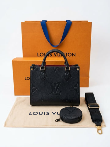 Louiiss vuitton lv on the go otg mini tote with folding box carrybag coinpouch belt etc