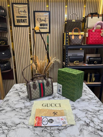 Gucci Speedy Supreme Stripe Mini GG Top Handle Bag With Box And Dust Bag