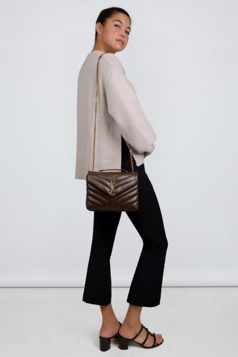 YSL Saint Laurent Loulou Quilted Soft Leather Shoulder Bag Chain Strap With OG Box Dust Cover Coffee Gold