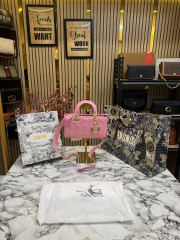 Christian Dio_r Mini Lady D-Joy Cannage Lambskin Shoulder Bag With Box & Dust Bag (2807-Pink)