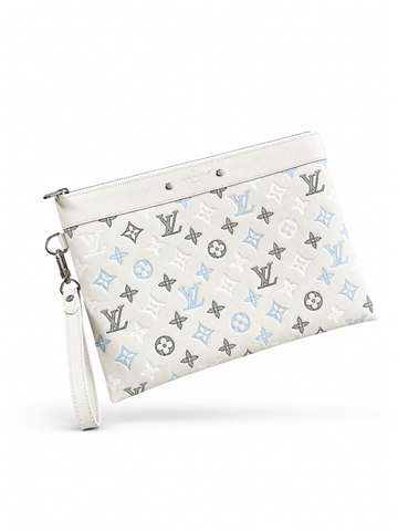 Lv Pochette To Go Monogram Leather Clutch Bags White 81781 With OG Box & Dust Cover