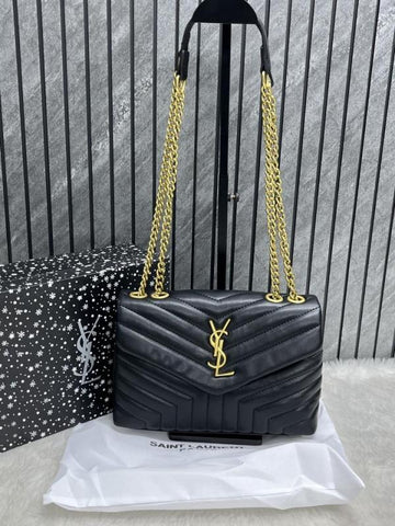 YSL Saint Laurent Loulou Quilted Soft Leather Shoulder Bag Chain Strap With OG Box Dust Cover Y8802 BlackGold