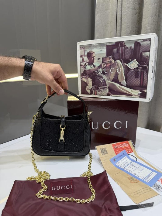 GUCCI JACKIE 1961 CHAIN CRYSTAL GG EMBELLISHED MINI HOBO BAG PREMIUM WITH OG DOUBLE BOX PAKCING
