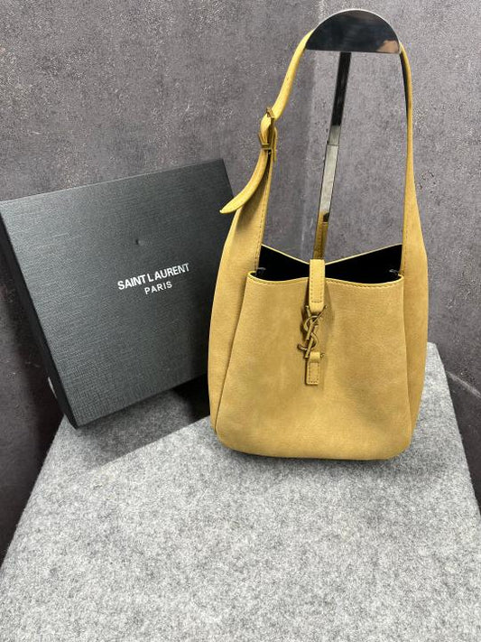 Ysl Saint Laurent Le 5 7 Mini Hobo Textured-Leather Apricot Khakhi Shoulder Bag With OG Box Dust cover & Carry Bag Apricot Khakhi 6090