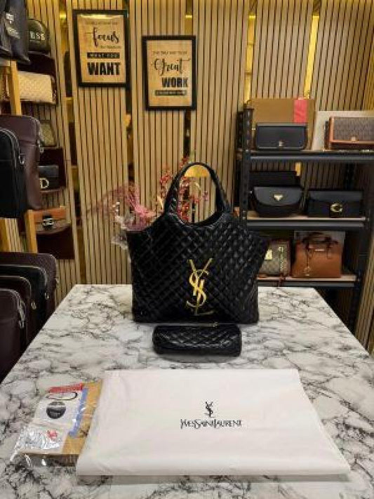 Yves Sain_t Laurent YSL Maxi Tote Bag With Matching Wallet Includes Dust Bag (Black)