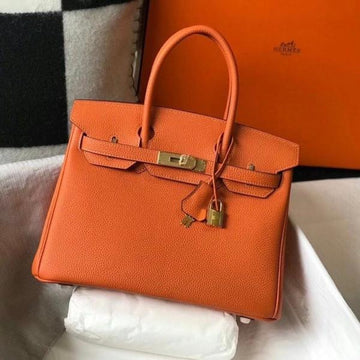 Hermes Birkin  Caviar Leather Bag With Dust Cover Lock Key Orange